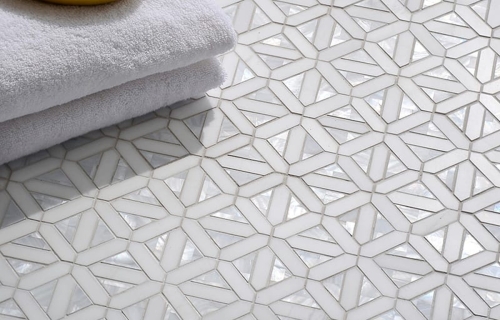 Shell and Thassos White Marble Pinwheel Mosaic Tile