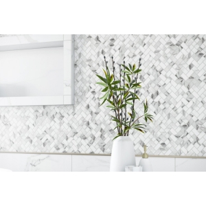 Cararra White Linear Strips Mosaic