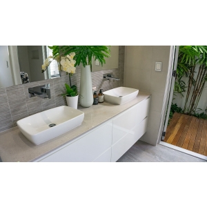 Clamshell Quartz Vanity